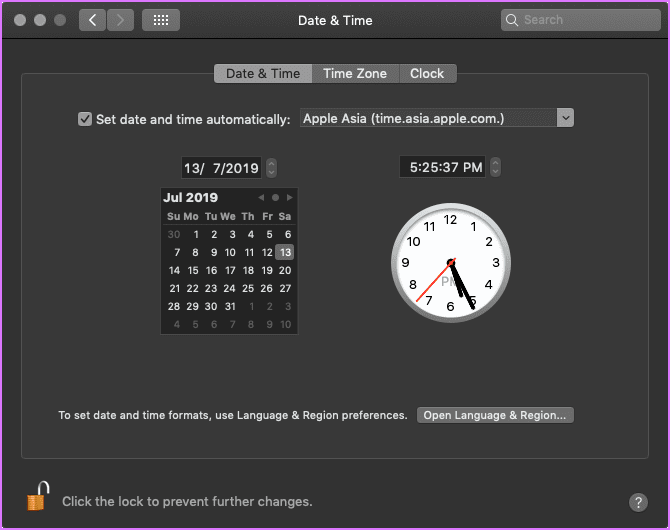 Configuración de la hora del sistema Cambiar Safari Mac OS