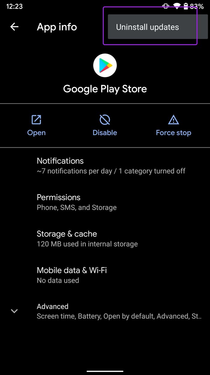 Desinstalar aplicaciones de las actualizaciones de Play Store que no se actualizan en Android