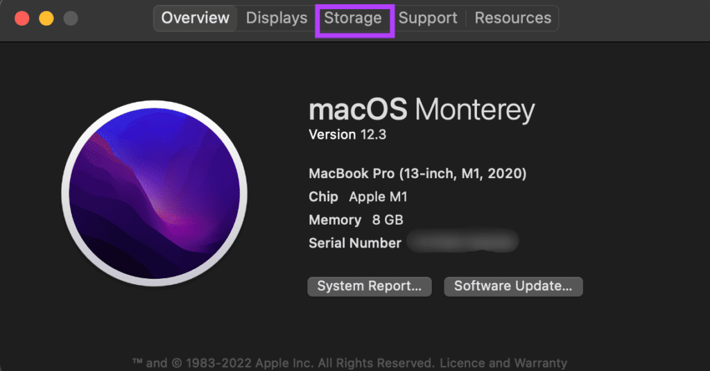 Opción de almacenamiento en Acerca de esta Mac