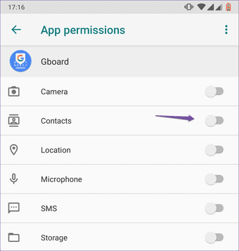 Permisos de la aplicación Gboard para Android