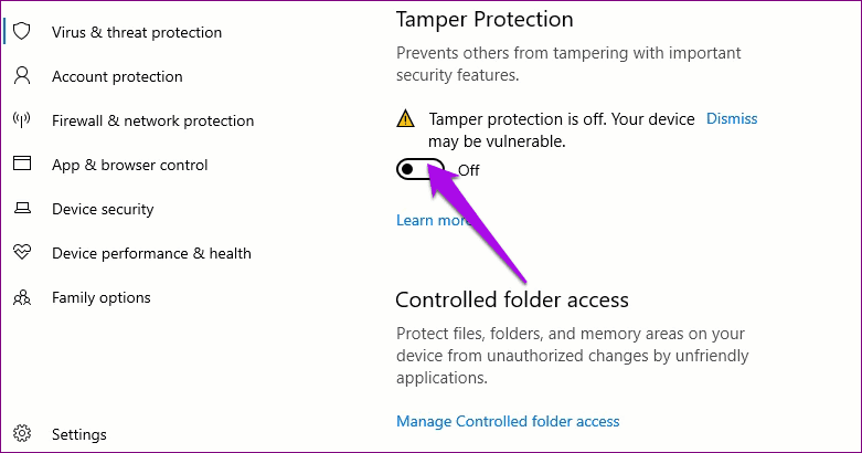 Protección contra manipulaciones Configuración de Windows 10 Protección contra manipulaciones
