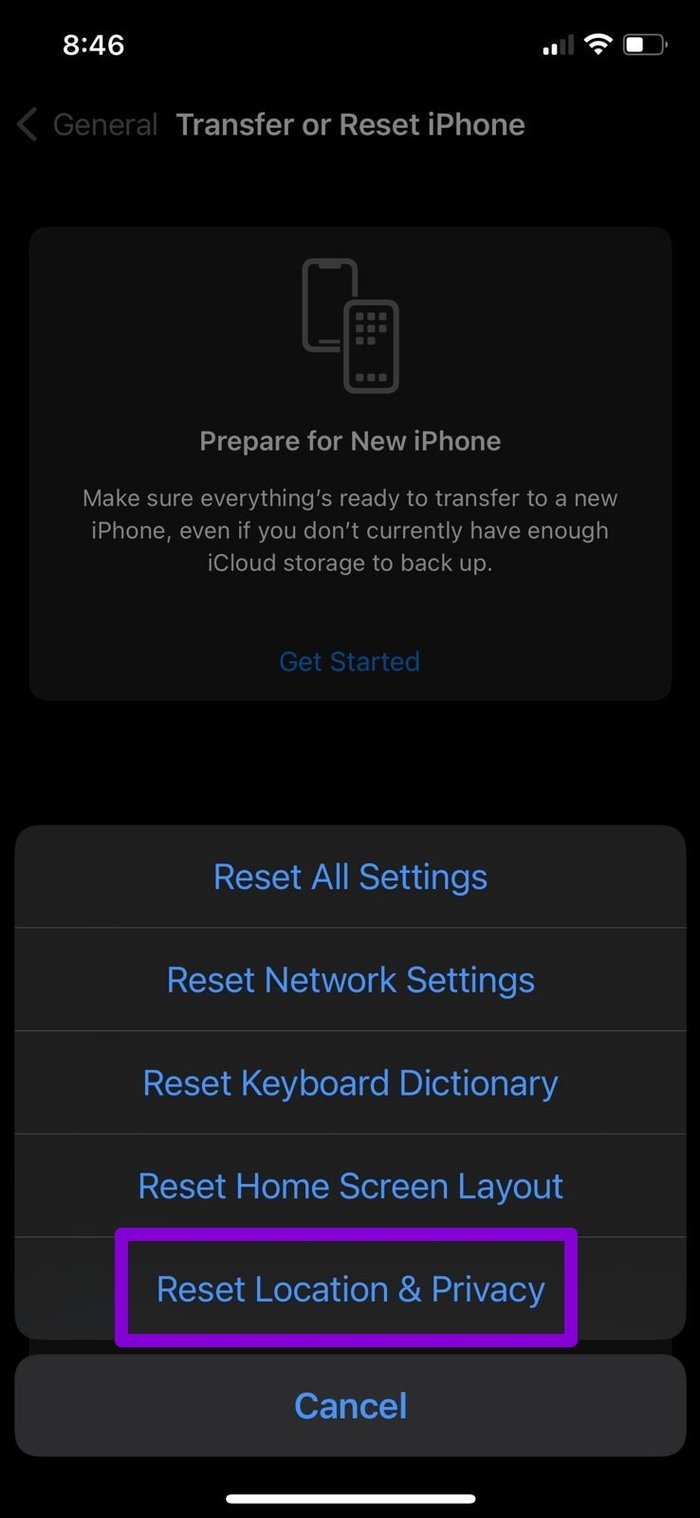 Restablecer configuración de privacidad de ubicación en iPhone