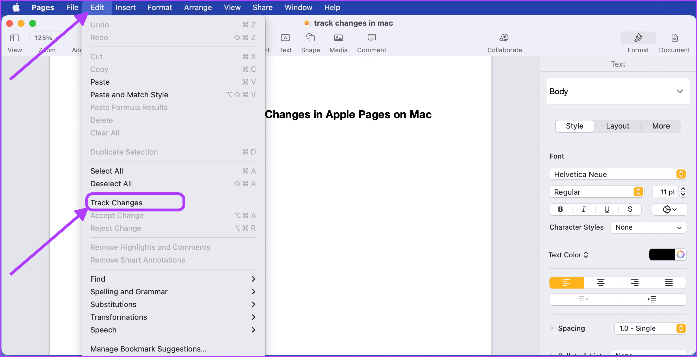 1. Habilite el control de cambios en las páginas de Apple 3