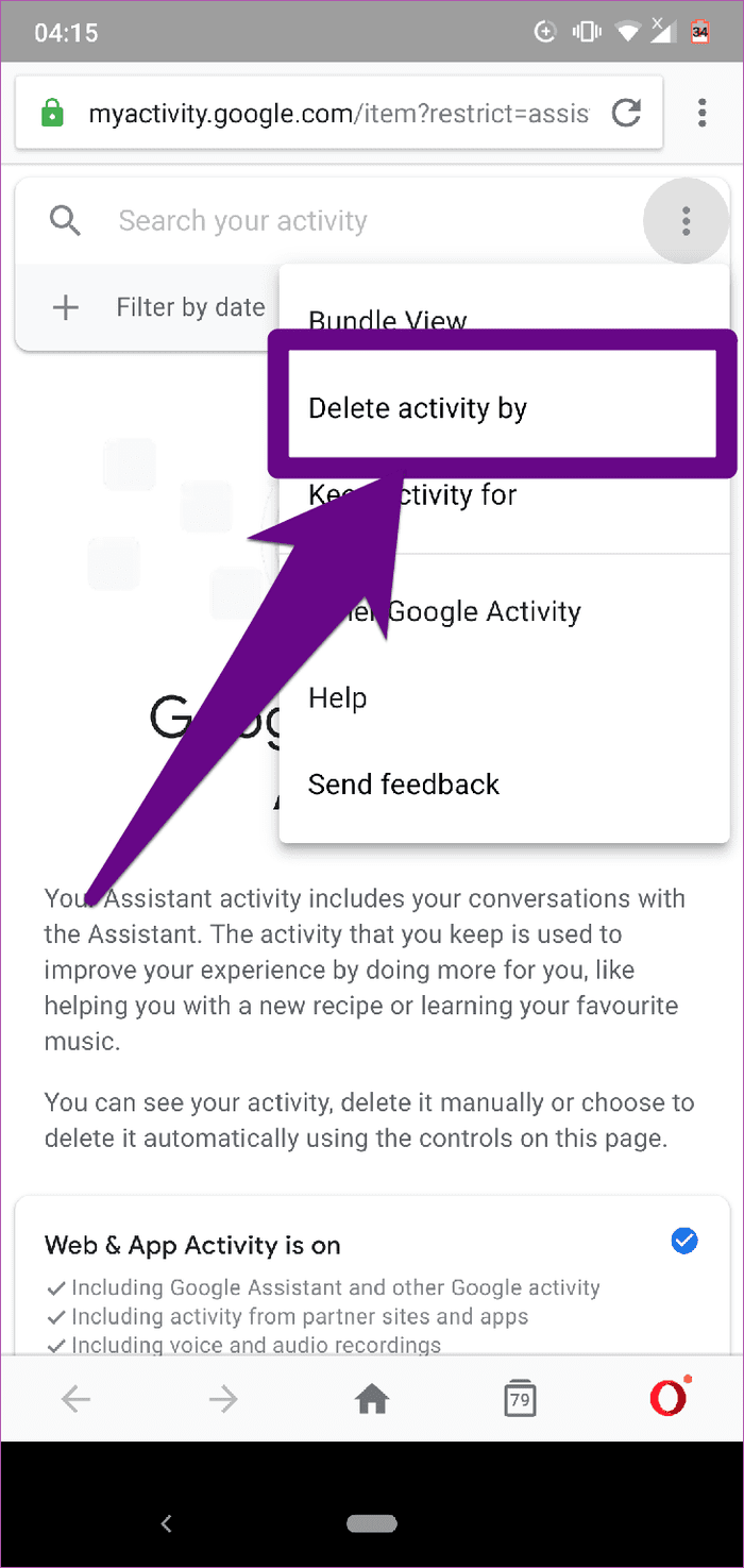 Eliminar el historial del asistente de Google Android 15