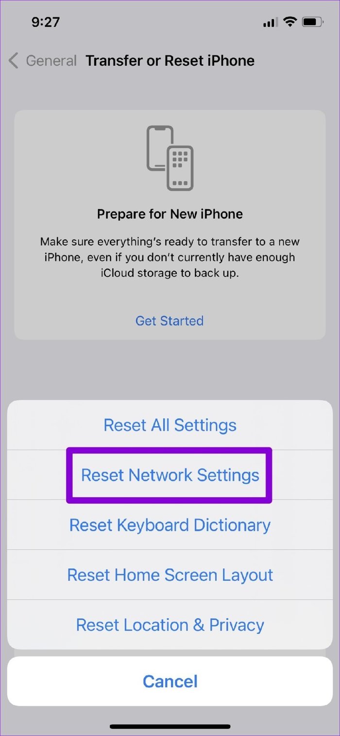 Restablecer configuración de red en iPhone