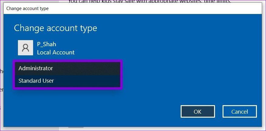 Cambiar el tipo de cuenta en Windows 10