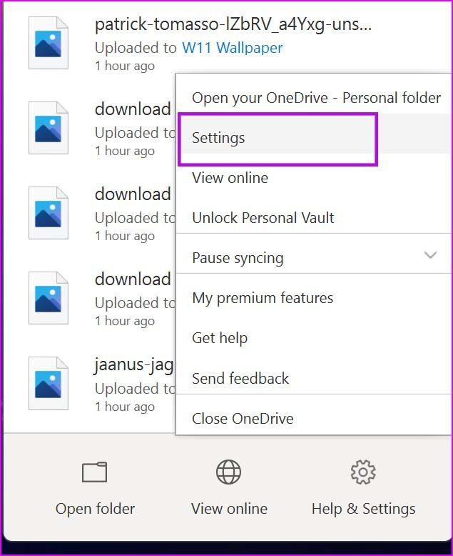 Abra la configuración de OneDrive