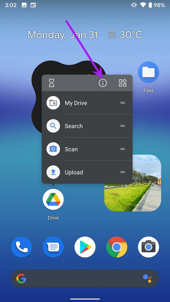 Abra el menú de información de la aplicación, repare Google Drive atascado al iniciar la descarga en Android