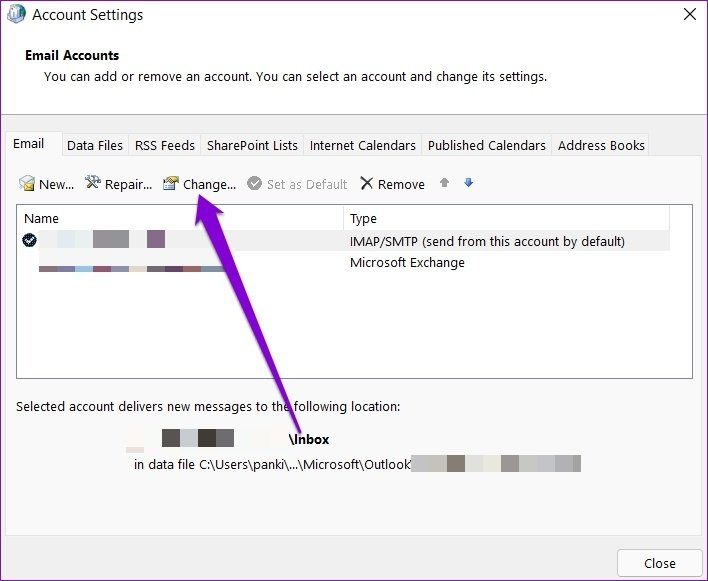Cambiar la configuración de la cuenta de correo electrónico en Windows