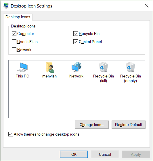 Windows 10 ocultar o mostrar iconos del escritorio 12