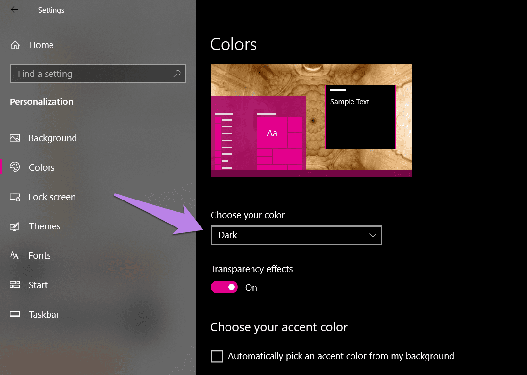 El color de la barra de tareas de Windows 10 no cambia 3