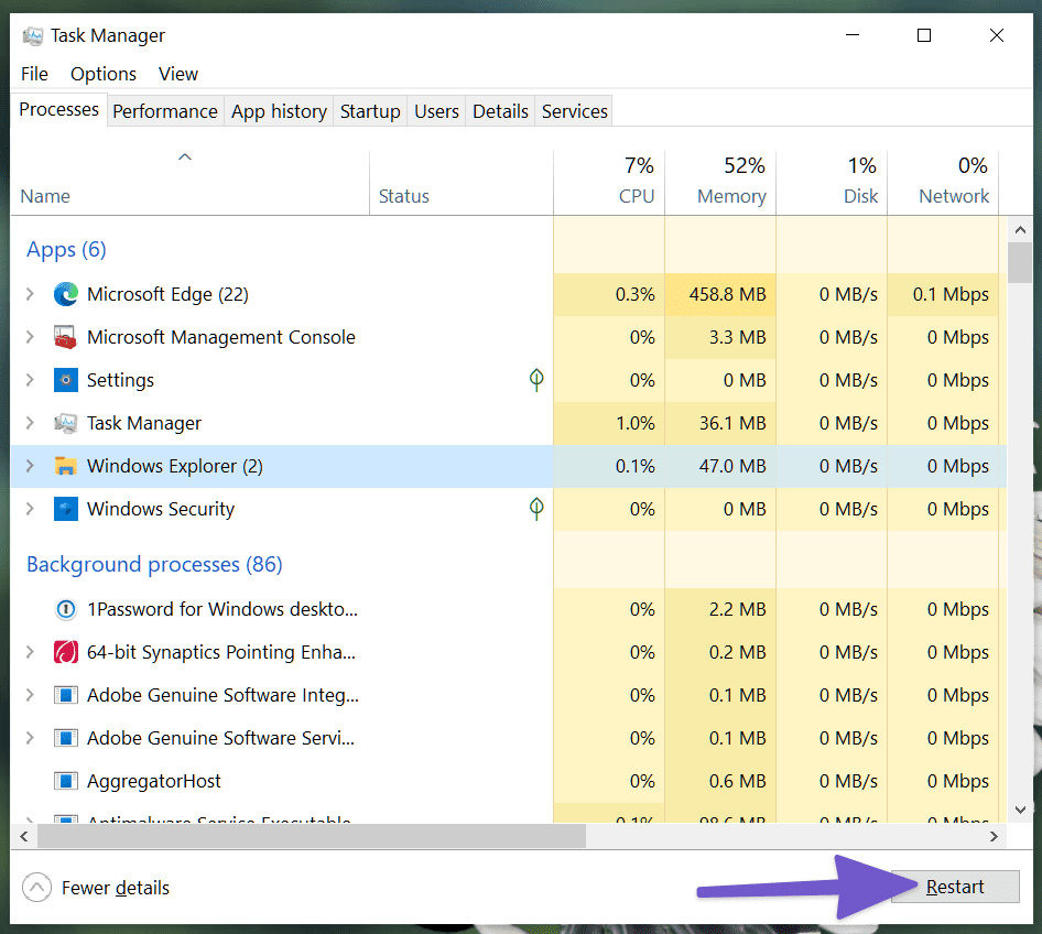 Reinicie el Explorador de archivos en Windows 10