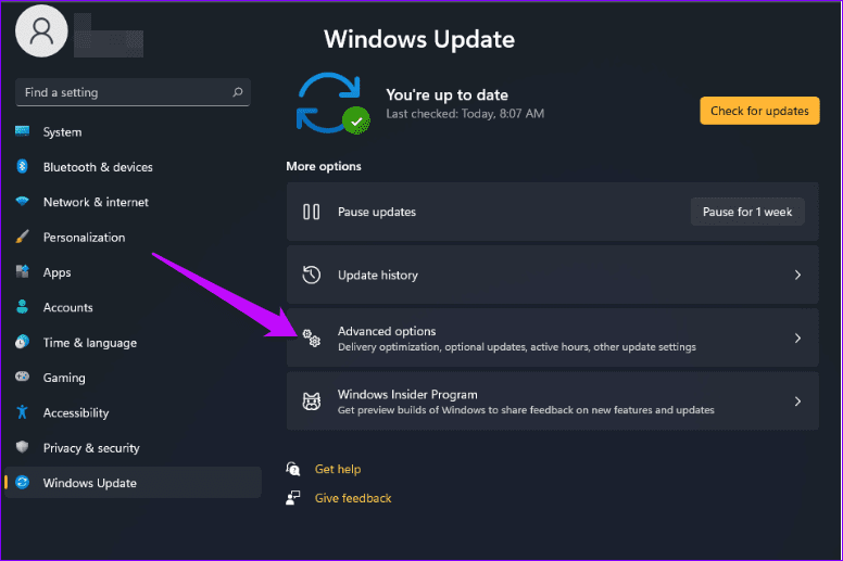 Opciones de actualización avanzadas de Windows w11