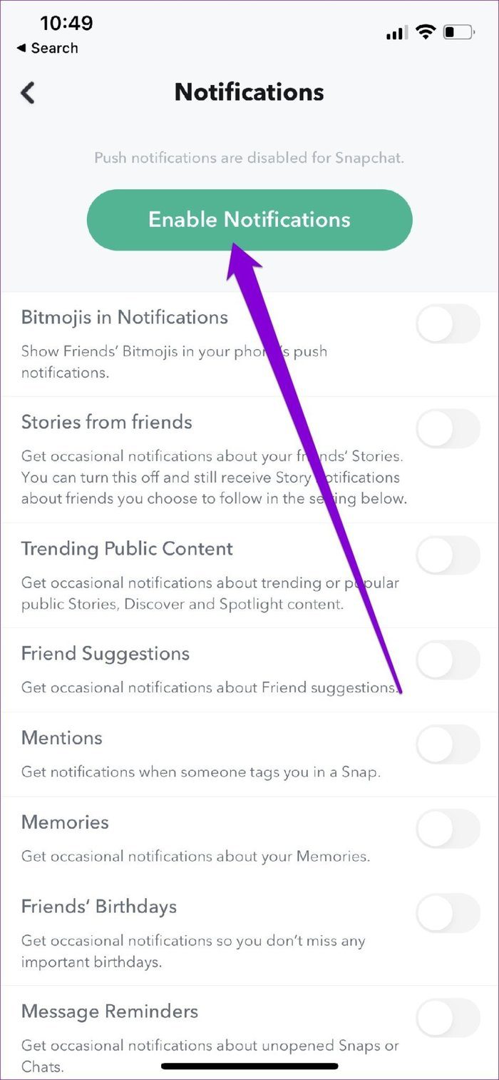 Activa las notificaciones en Snapchat