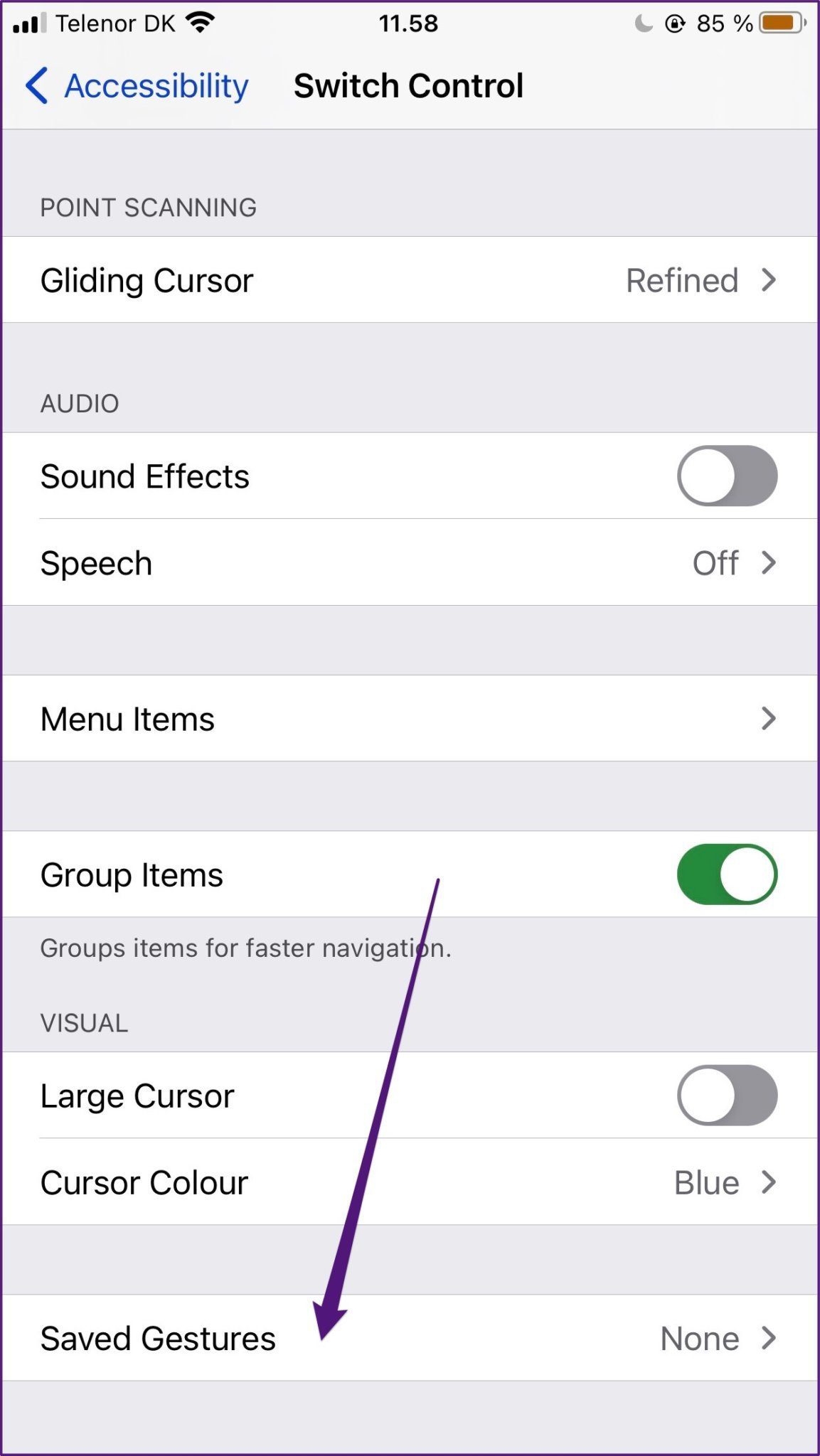 El interruptor de iOS controla los gestos grabados