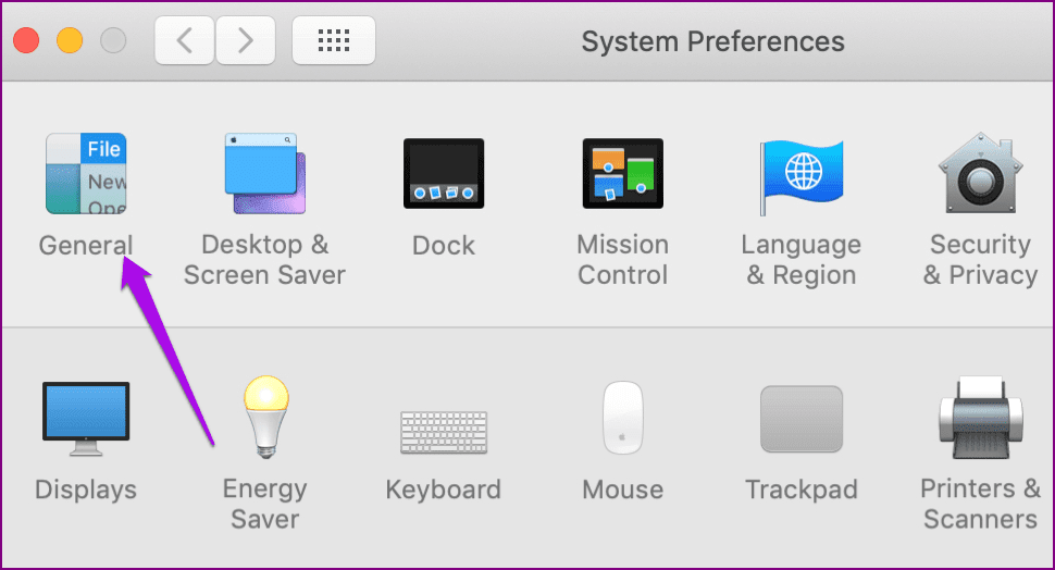 Deshabilitar dispositivos desde el modo oscuro Preferencias del sistema Mac General