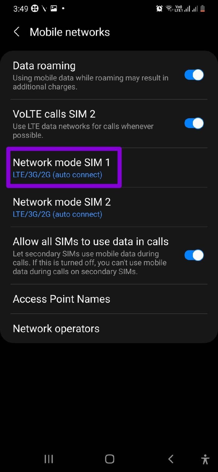 Cambiar el modo de red en el teléfono Samsung