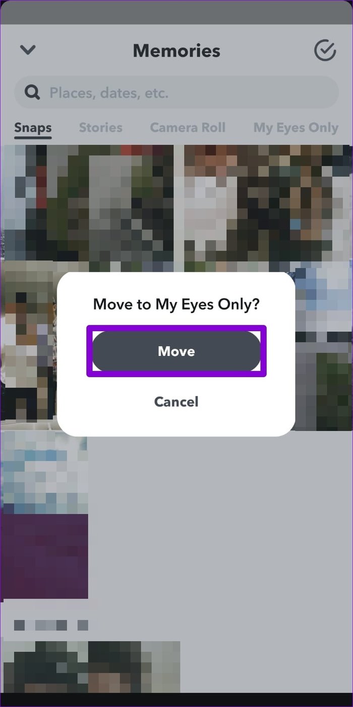 Mover fotos solo para mis ojos en Snapchat