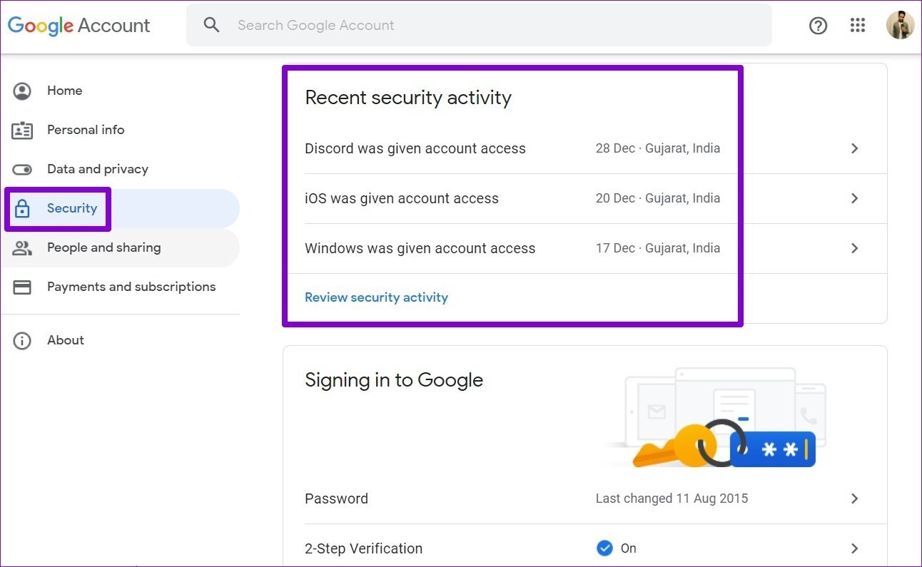Seguridad de la cuenta de Google