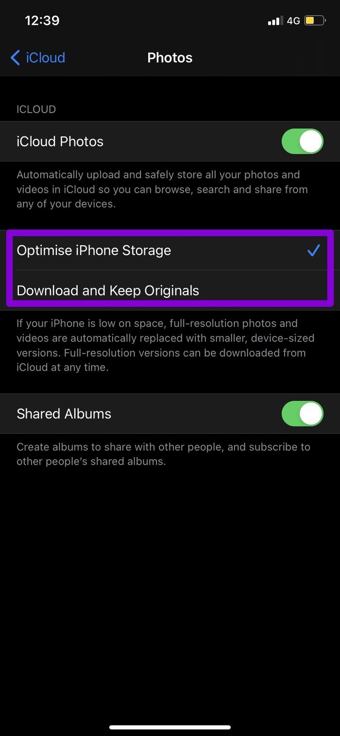 Deshabilitar la optimización de almacenamiento de iPhone