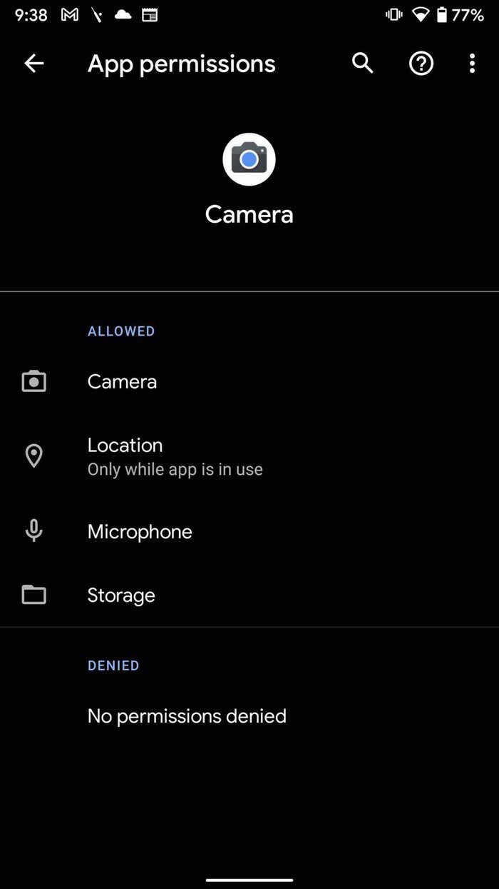 Verifique los permisos para reparar la cámara que no funciona en Android