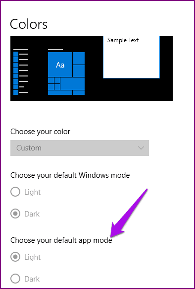 Desactivar dispositivos en modo oscuro Personalización de Windows Color Modo de aplicación predeterminado