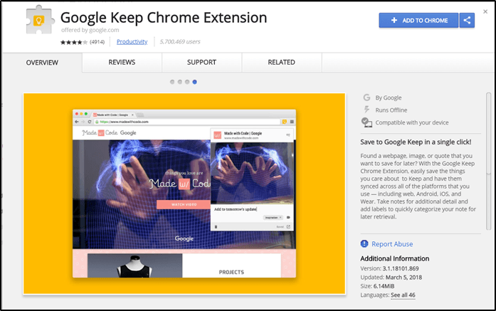 Extensión Google Keep Chrome Core