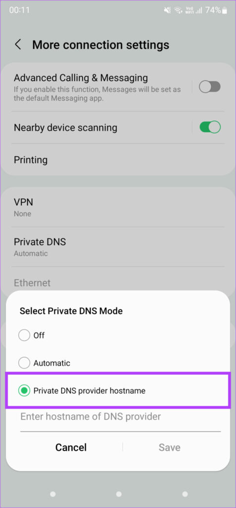 Alternar DNS privado
