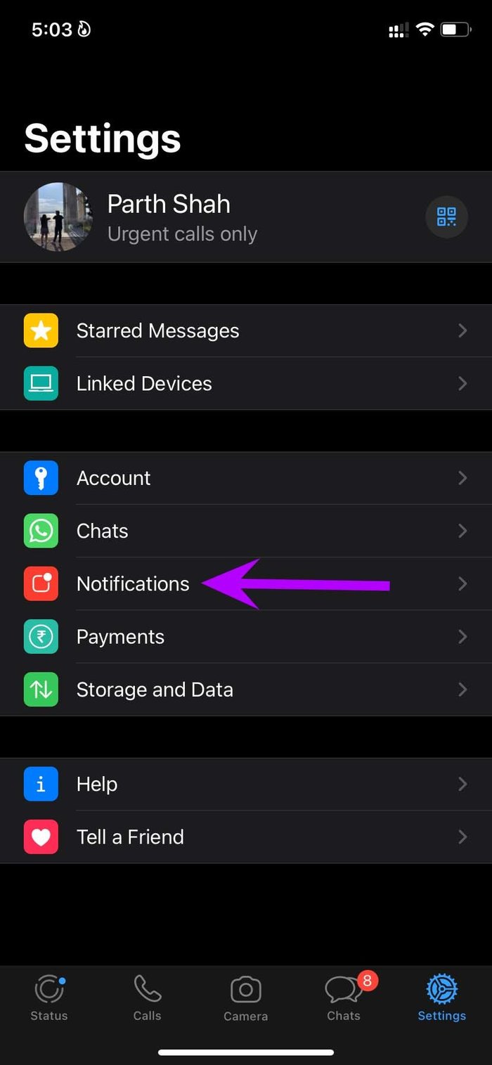Abrir notificación en la configuración de WhatsApp