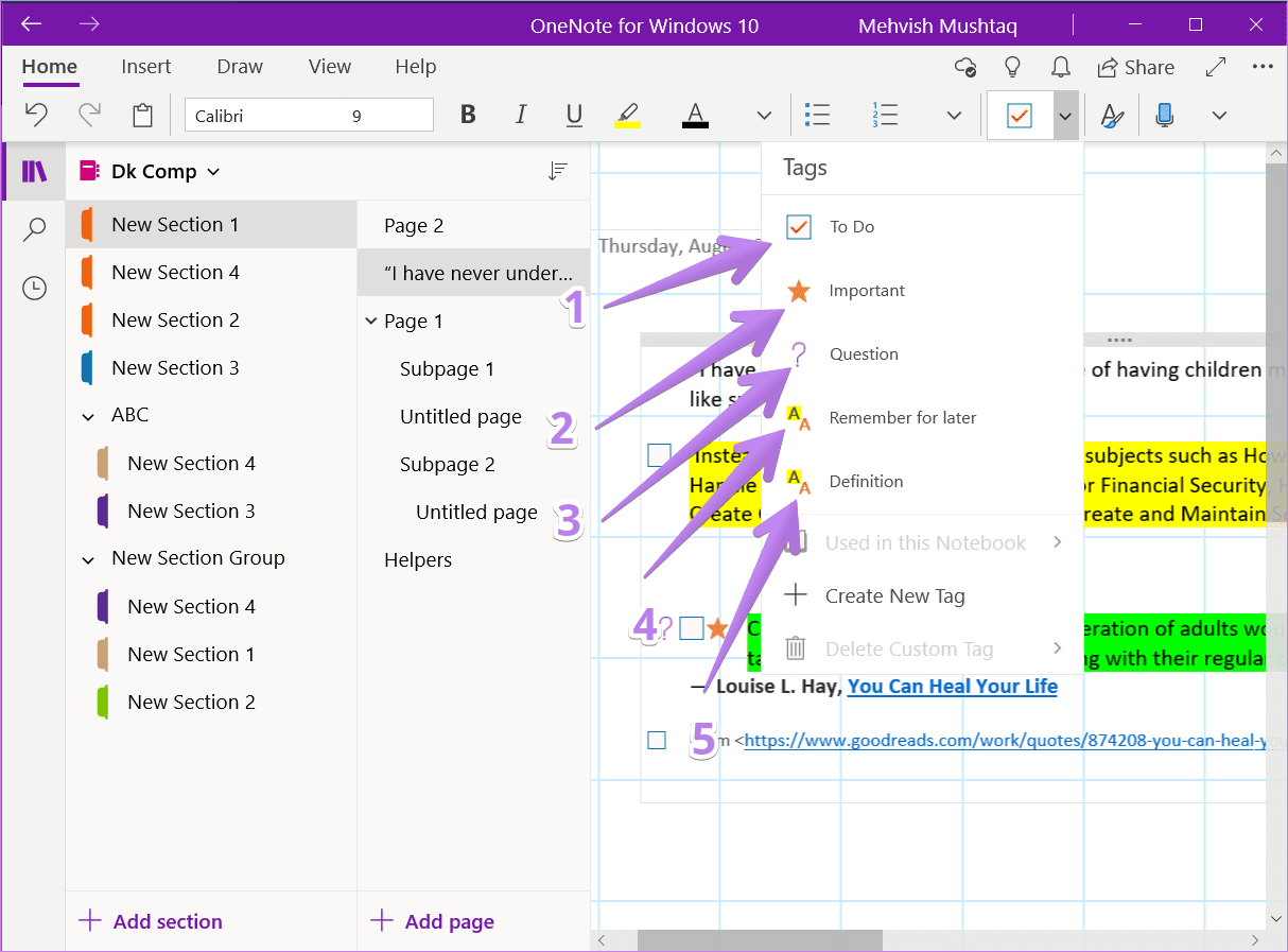Cómo usar etiquetas en Microsoft OneNote 3