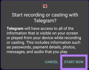 Iniciar pantalla compartida Videollamada grupal Telegram