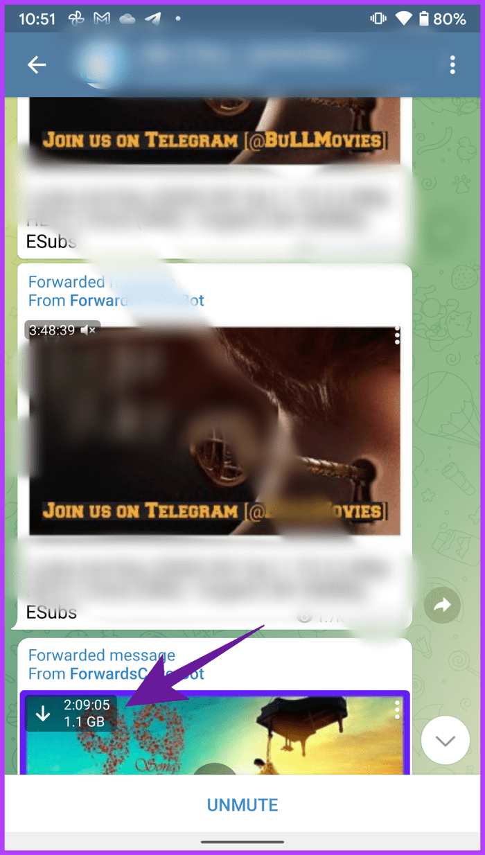 Verifique el tamaño del archivo de video Los videos de Telegram no se reproducen en Android