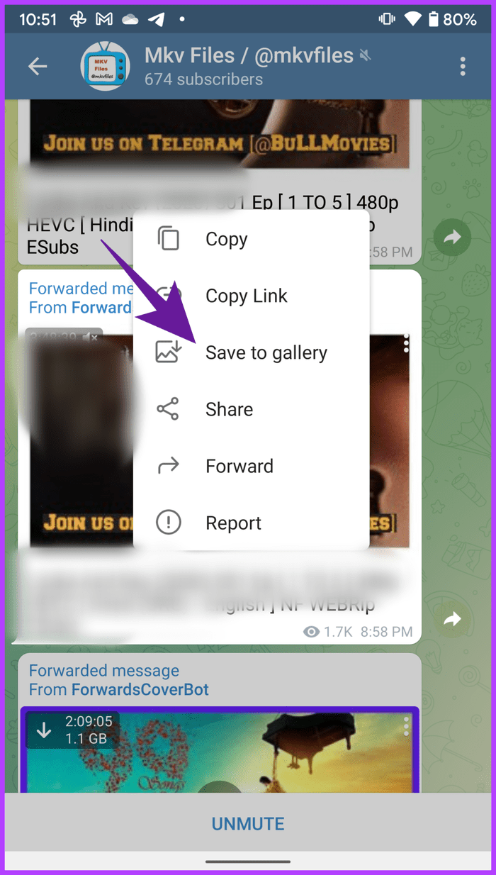 Guardar videos de Telegram de video que no se reproducen en Android