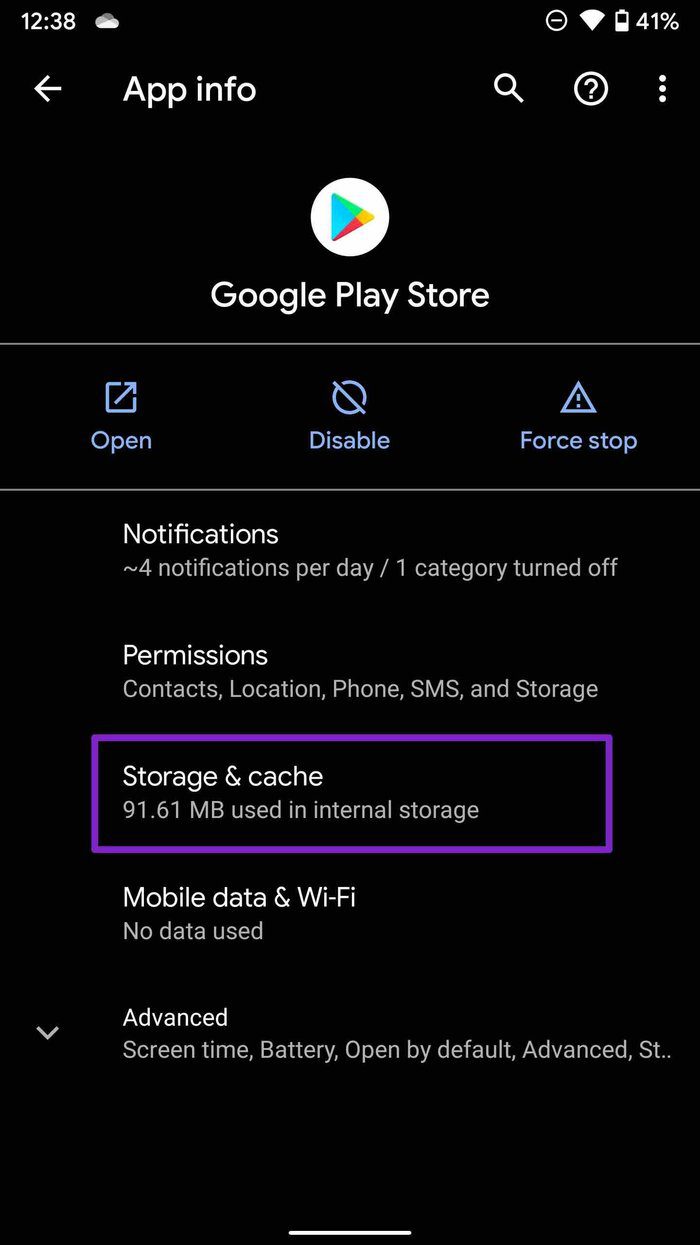 Almacenamiento y caché de Google Play Store
