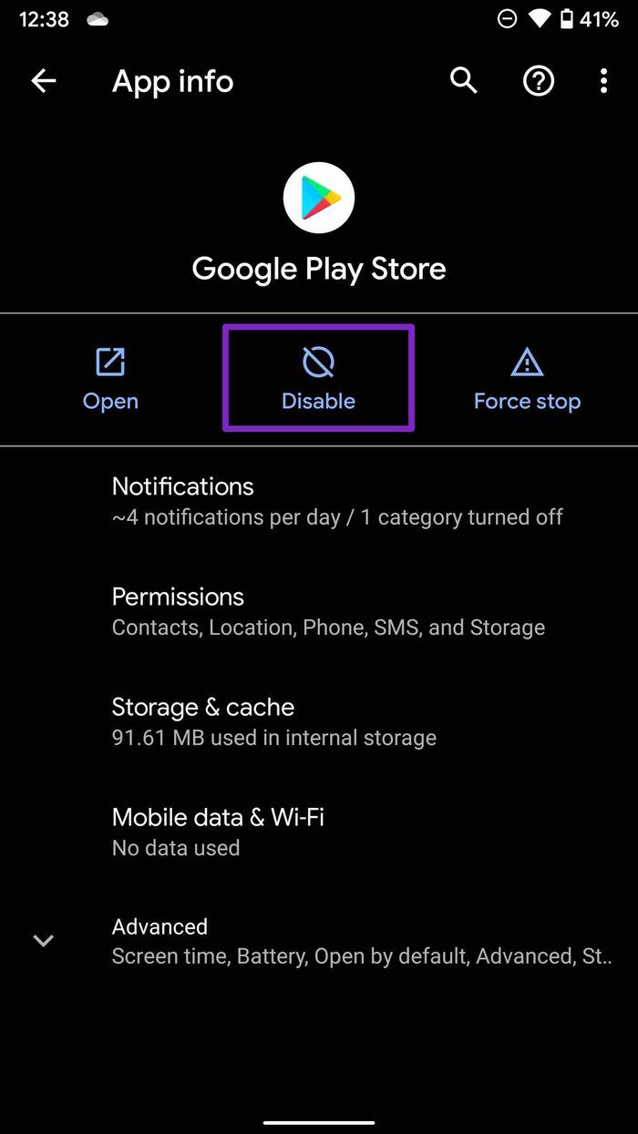 Desactivar Google Play Store