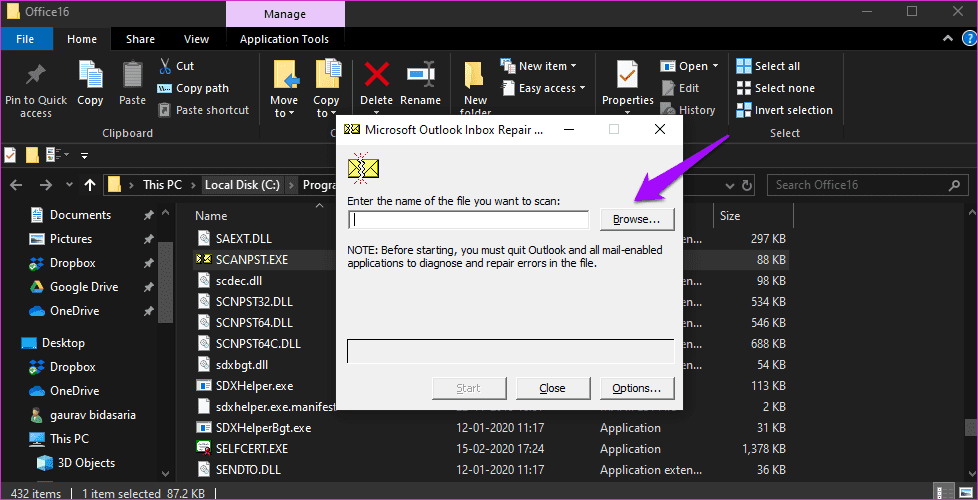 Arreglar el error No se puede expandir la carpeta en Outlook 17