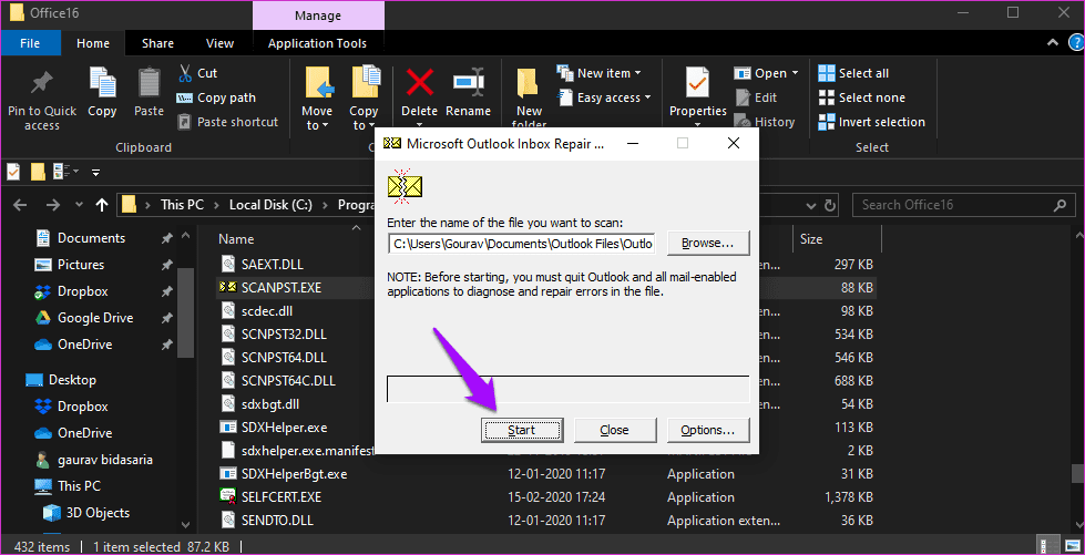 Arreglar el error No se puede expandir la carpeta en Outlook 18