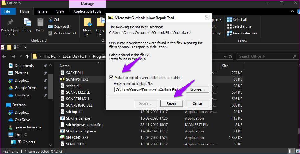 Arreglar el error No se puede expandir la carpeta en Outlook 19