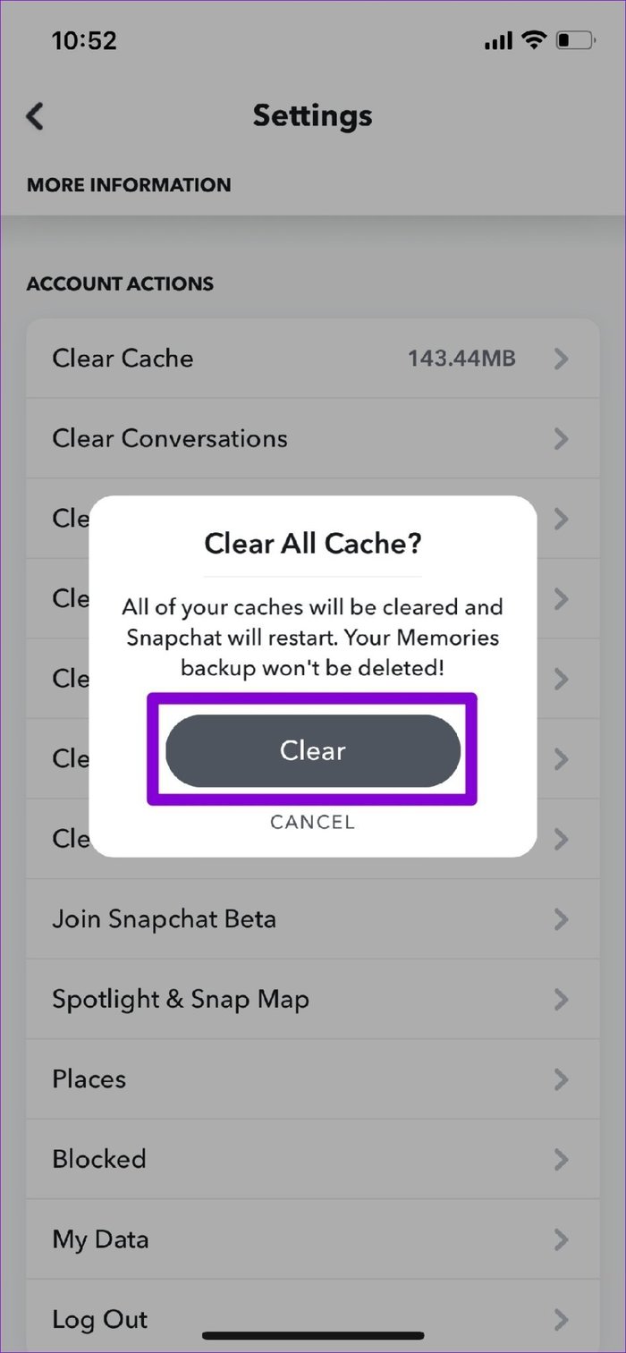Borrar caché de Snapchat
