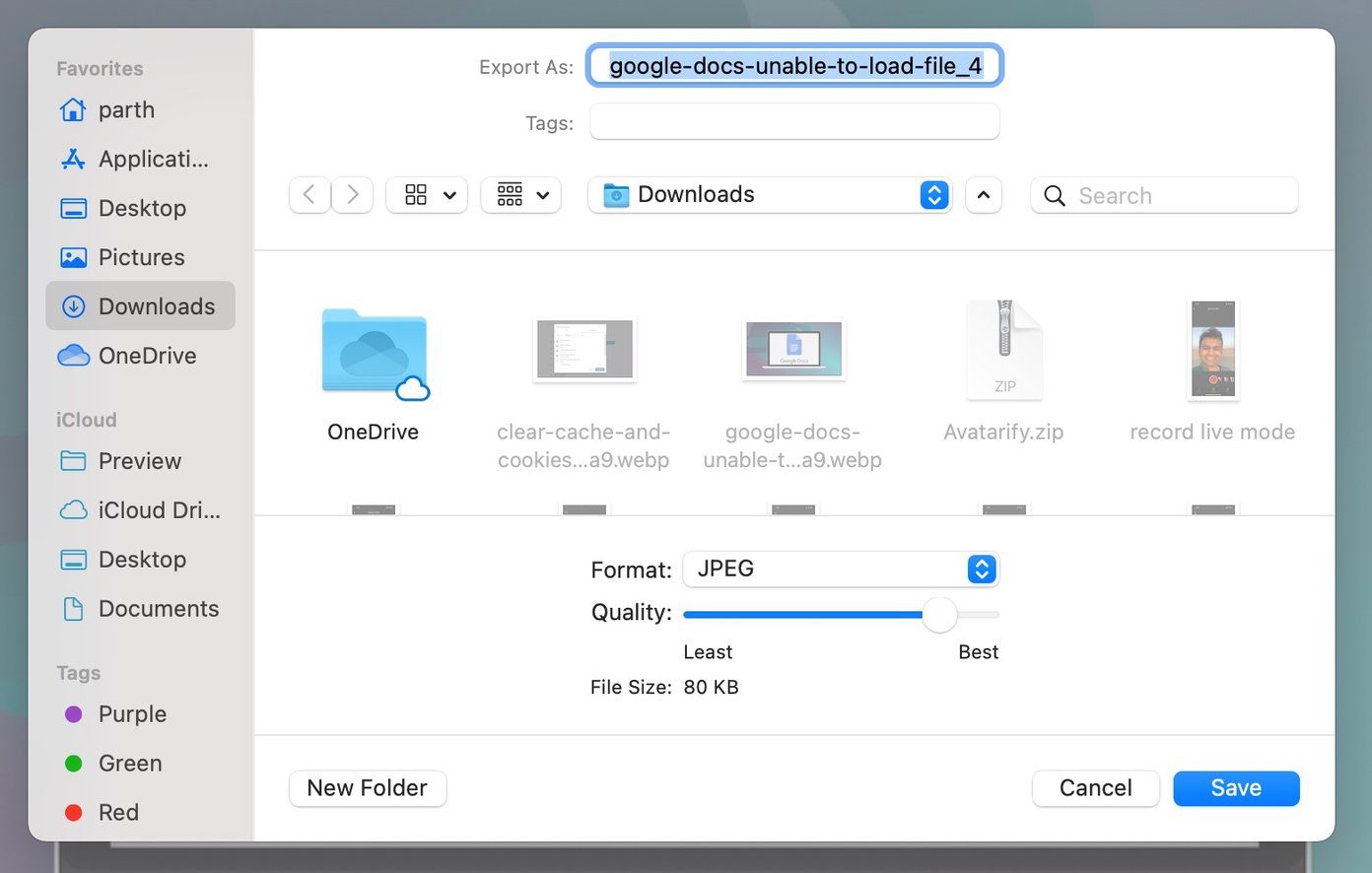 Exportación del visor de imágenes de Mac