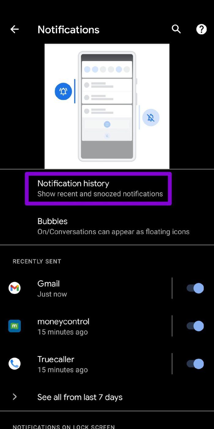Historial de notificaciones de Android
