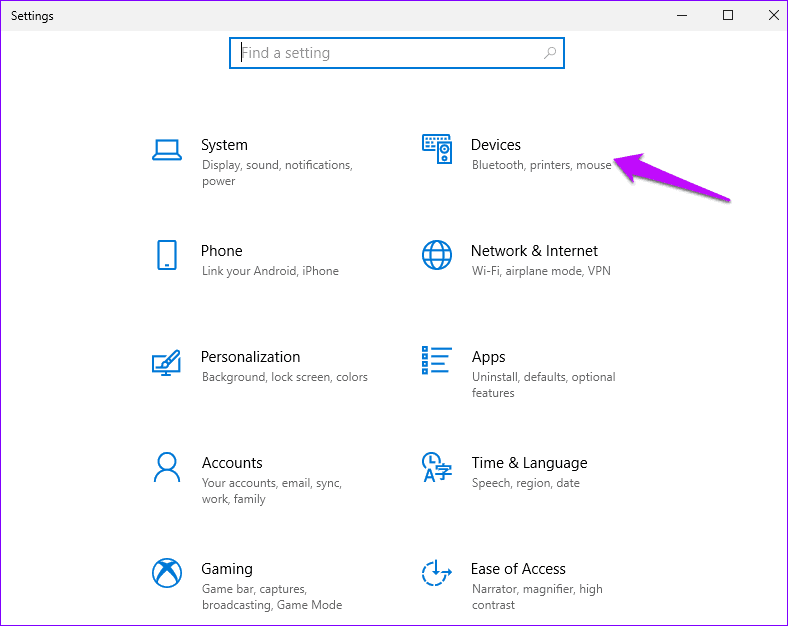 Configuración de Windows seleccione Dispositivos