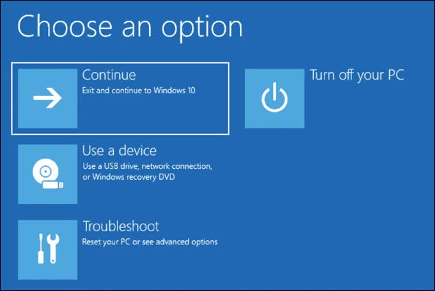 Opción de reparación avanzada de Windows 10