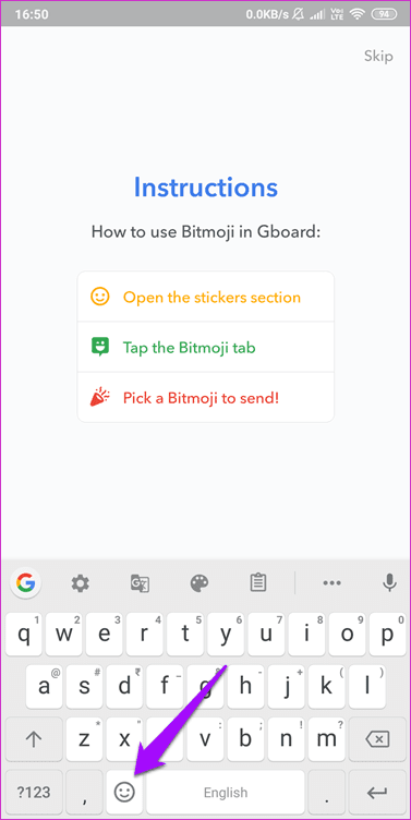 Bitmoji no funciona en Gboard 7