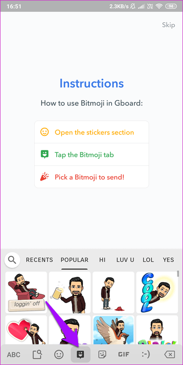Bitmoji no funciona en Gboard 8