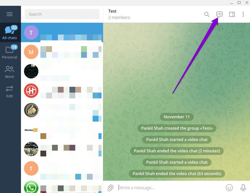 Chat grupal en Telegram para PC