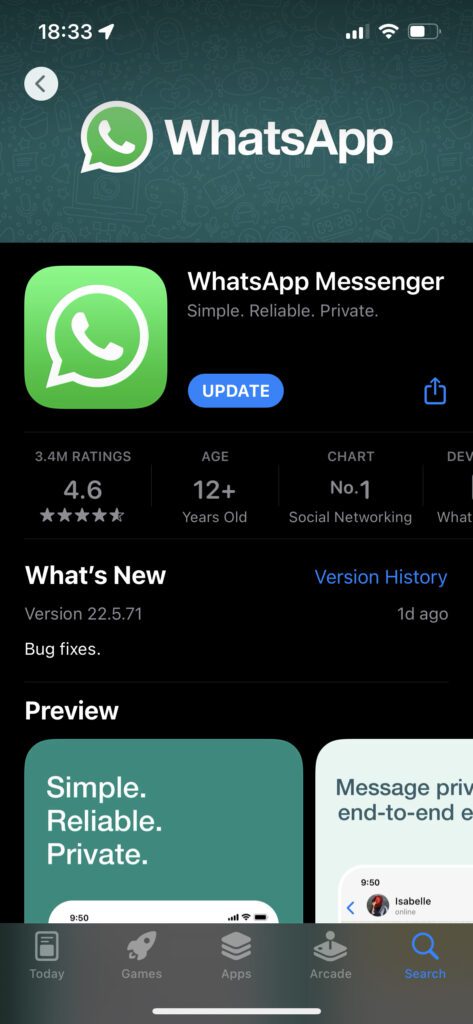 WhatsApp en la tienda de aplicaciones