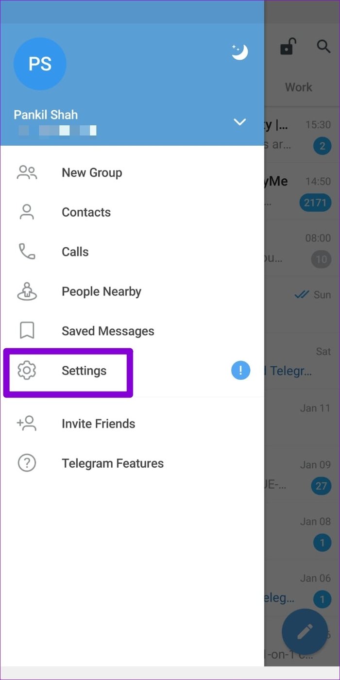 Abrir la configuración de Telegram en Android