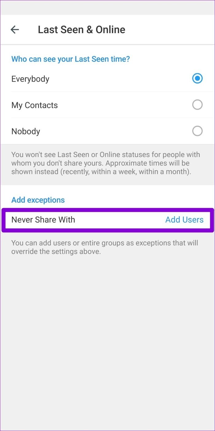 Agregar excepciones en Telegram