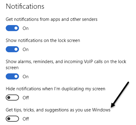 deshabilitar las notificaciones de windows